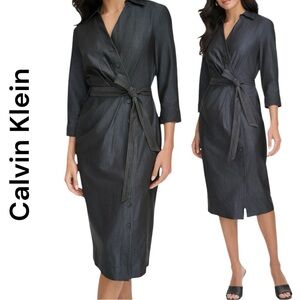 NWT CALVIN KLEIN DENIM ALEXIS TIE WAIST SHIRT DRESS NEW WITH TAGS